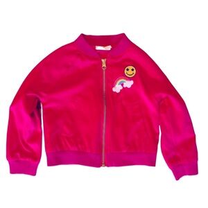 Kids Pink Bomber Jacket with Rainbow and Smiley face Patch